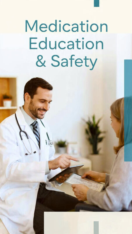 Doctor explaining medication information and safety to patient